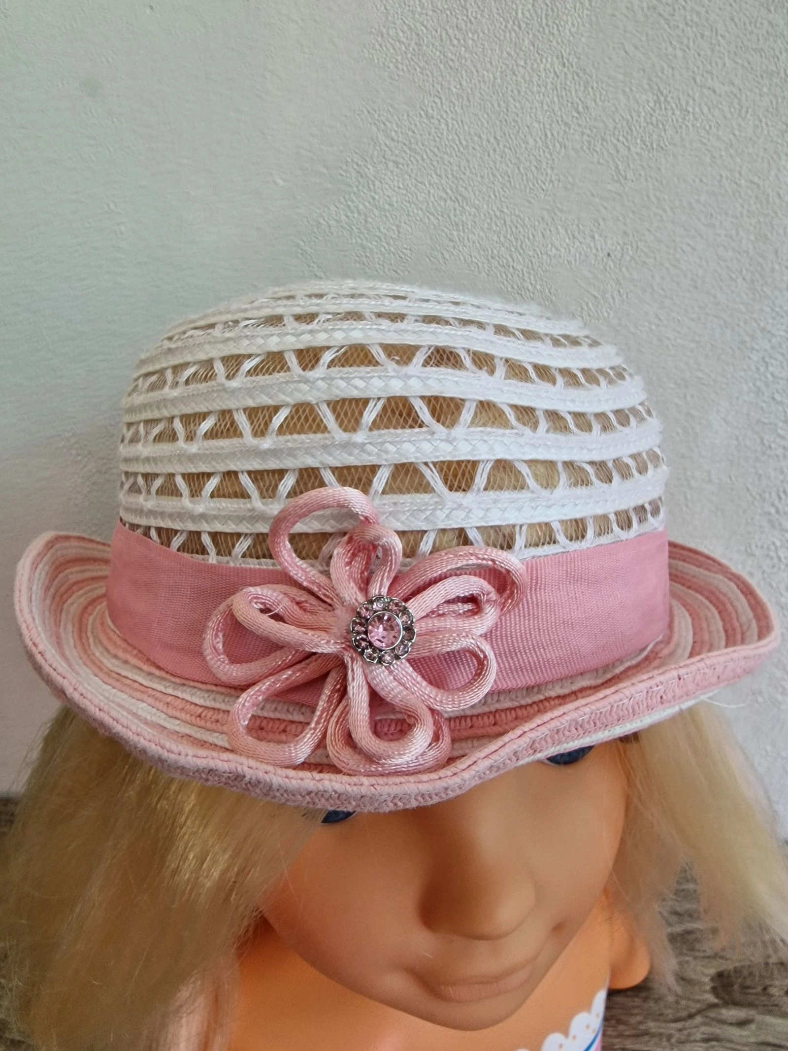 Sombrero de paja para niña Mayoral en color rosa y blanco – photo 2